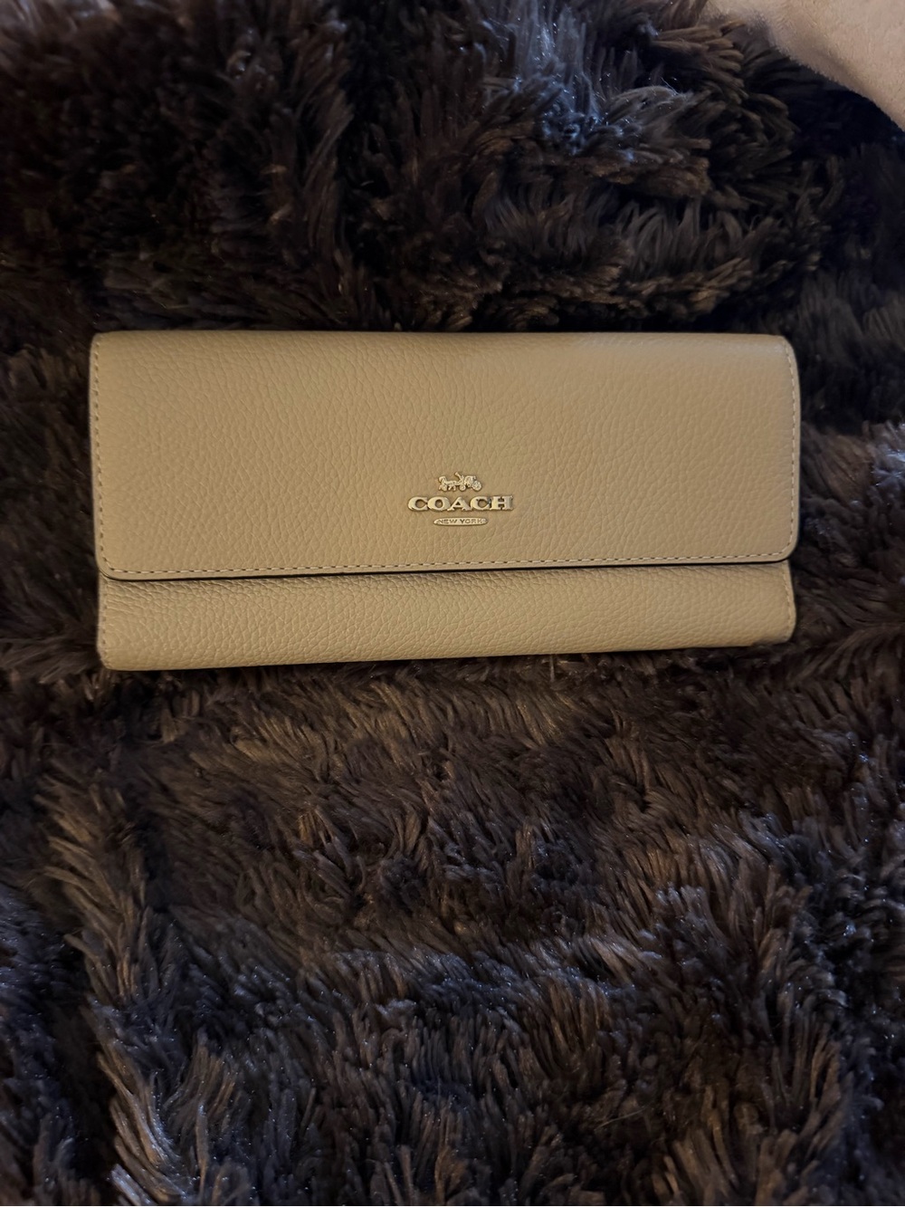 Coach Pebbled Leather Continental Wallet - Light Taupe